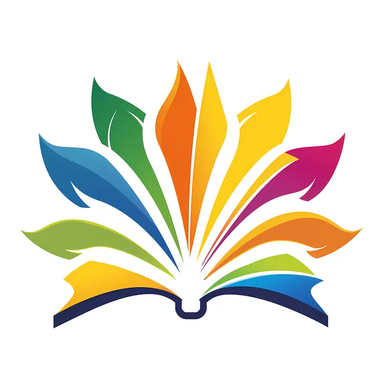 Colorful Book Logo with Feathers