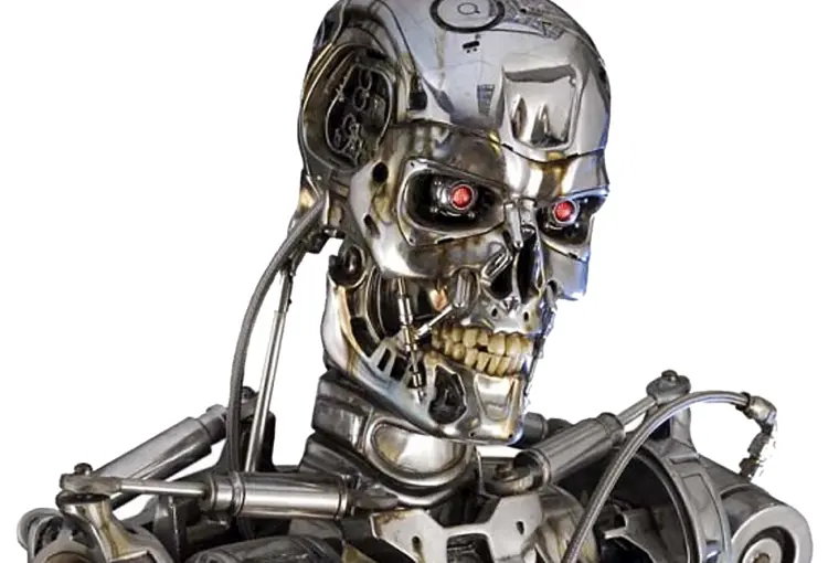 Metallic Robot with Red Eyes