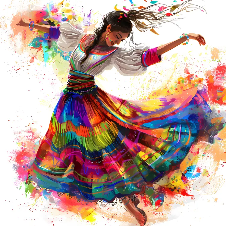 Woman Dancing in Colorful Skirt