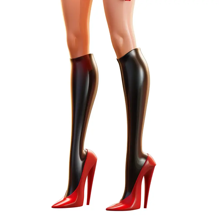 Red High Heels with Black Stockings