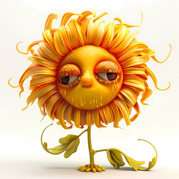 Sleepy Yellow Flower Cartoon with Face