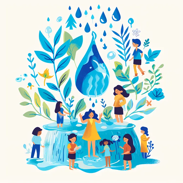 Children Playing Around Water Drop in Nature