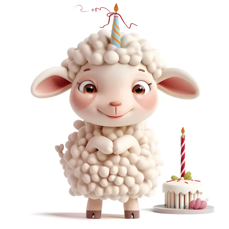 Cute Sheep with Birthday Cake