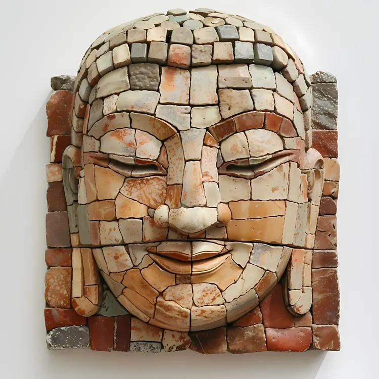 Buddha Head Sculpture in Mosaic Style