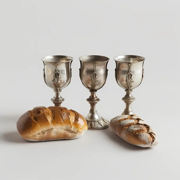 Silver Chalices and Bread for Communion