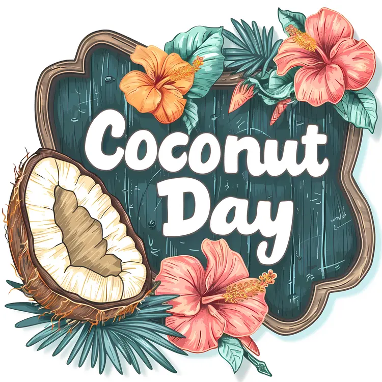Coconut Day Celebration Sign with Flowers