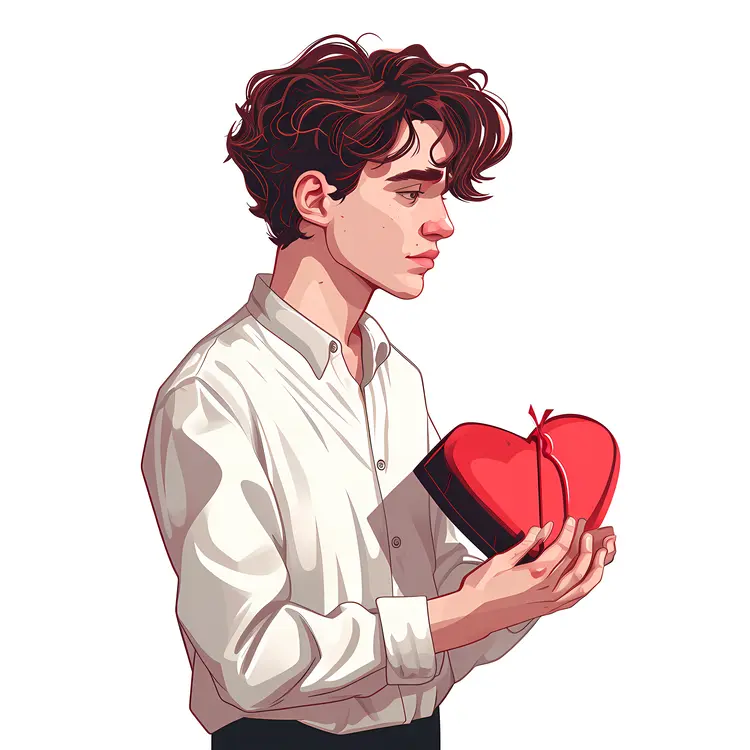 Man Holding Heart-Shaped Gift Box
