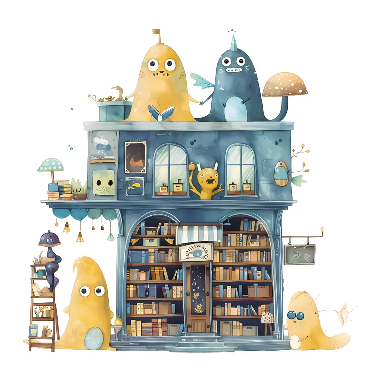 Monster Library with Cute Creatures