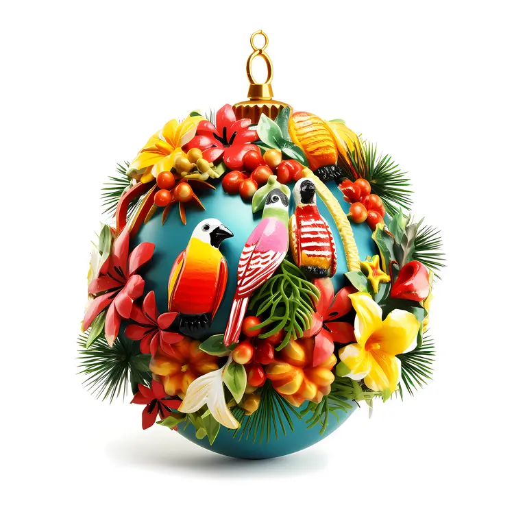 Colorful Parrot Ornament with Tropical Flowers