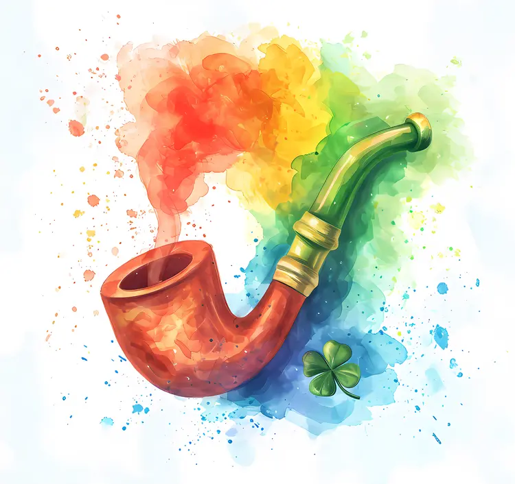 Pipe with Clover and Colorful Smoke