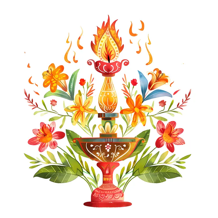 Ornate Floral Lamp with Vibrant Flowers