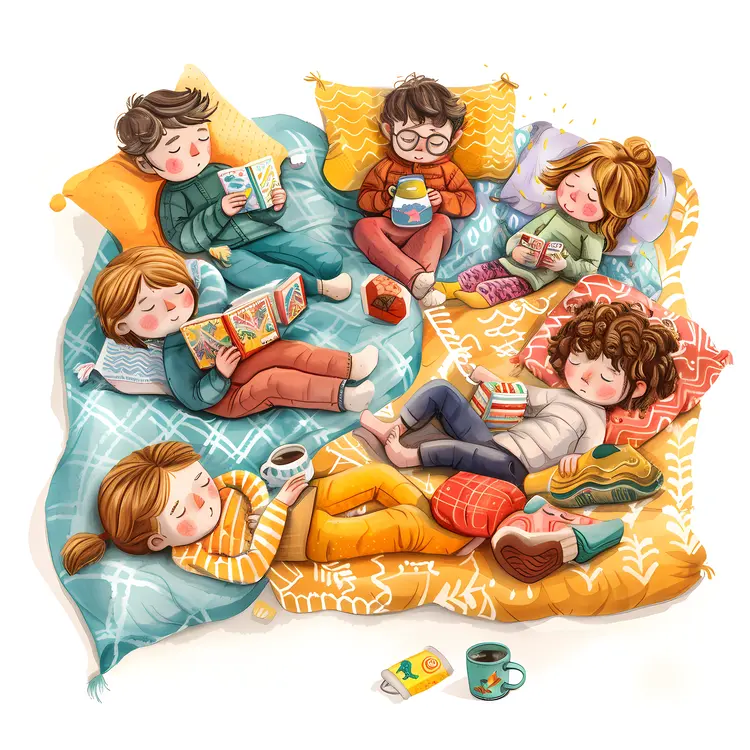 Children Reading and Relaxing in Bed
