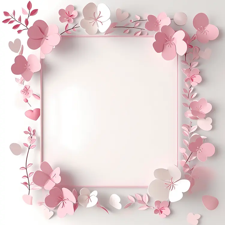 Heart Frame with Pink and White Flowers for Valentine's Day