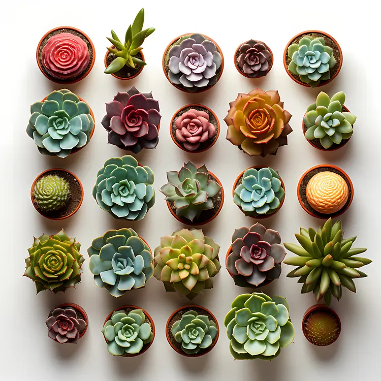 Colorful Succulents in Small Pots