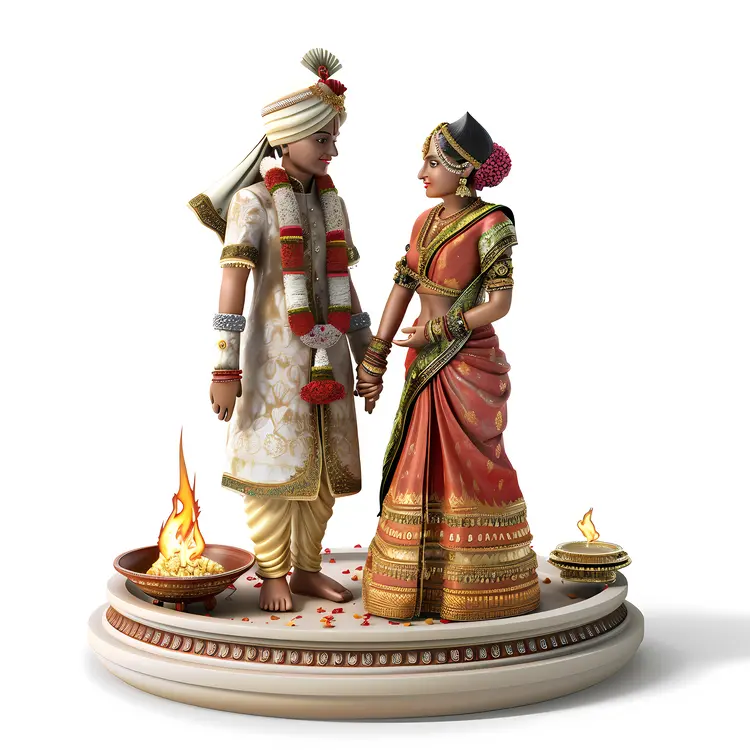 3D Couple in Traditional Wedding Attire