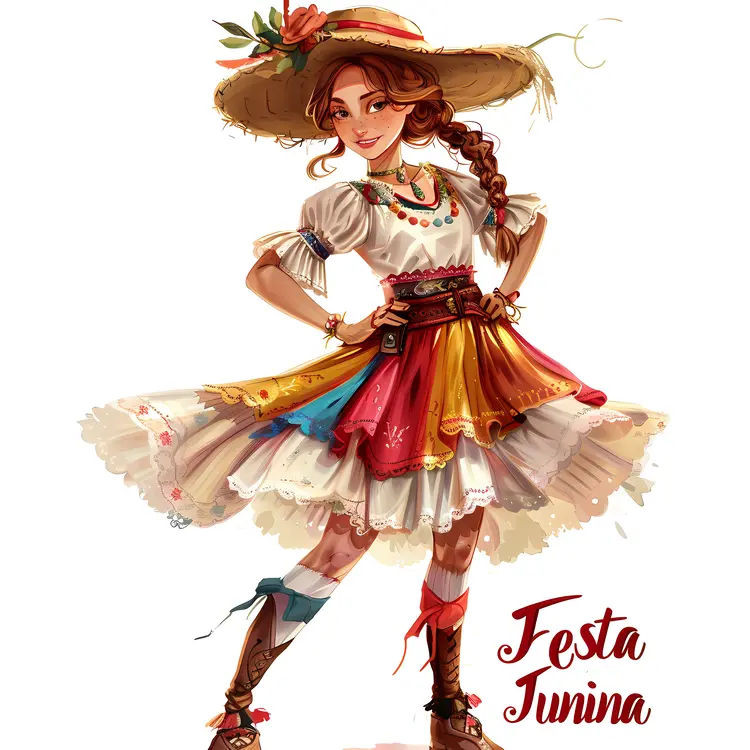 Girl in Colorful Traditional Festa Junina Dress