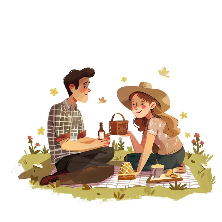 Couple Having Picnic with Food and Basket