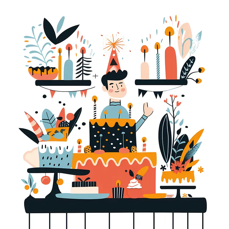 Birthday Party with Cake and Candles