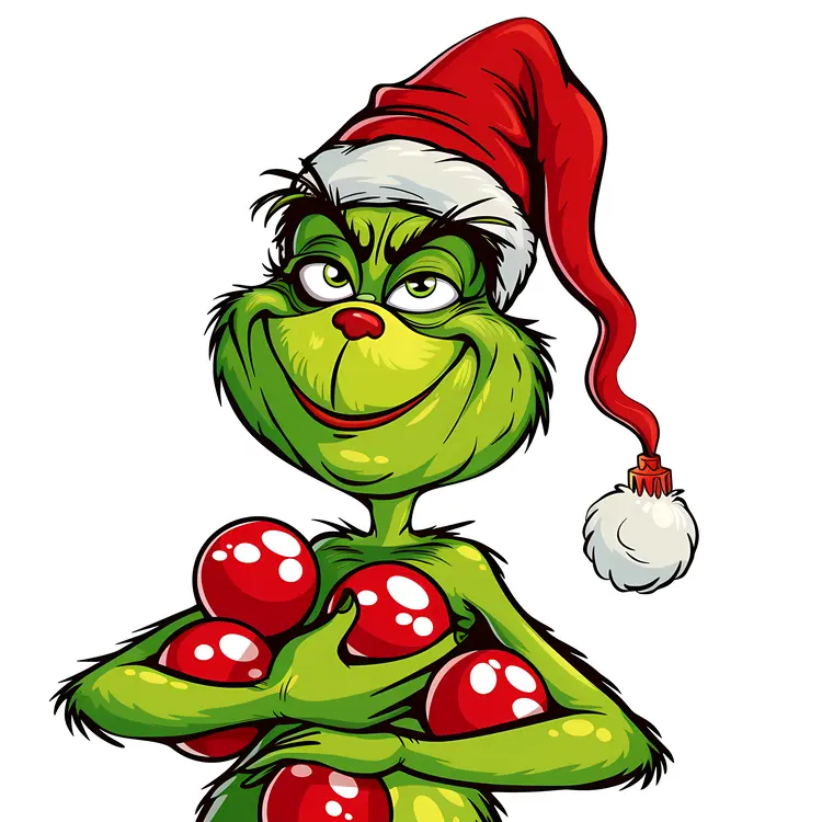 Grinch Holding Christmas Ornaments