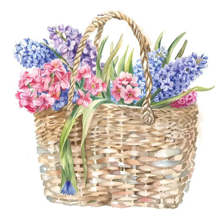 Wicker Basket with Colorful Flowers