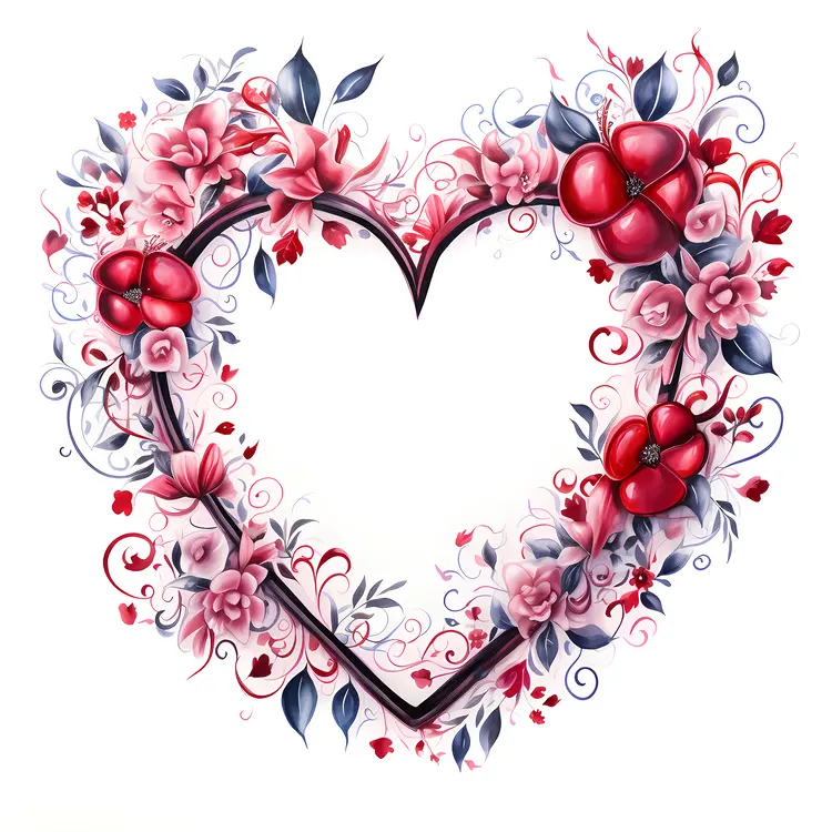 Heart Frame with Red Flowers