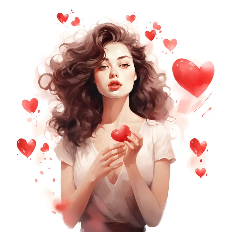 Illustrated Woman with Hearts