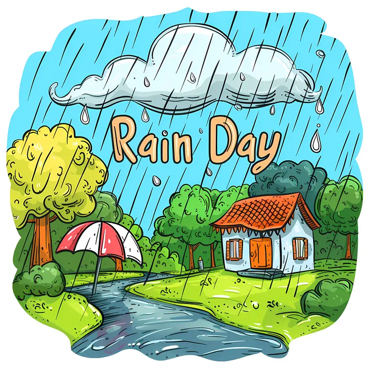 Rainy Day with Cute Doodle House
