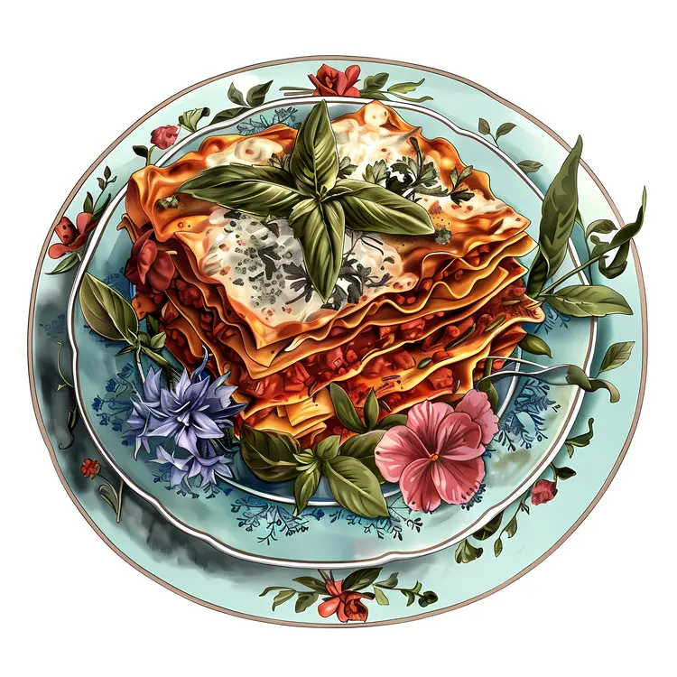 Lasagna on Beautiful Floral Plate
