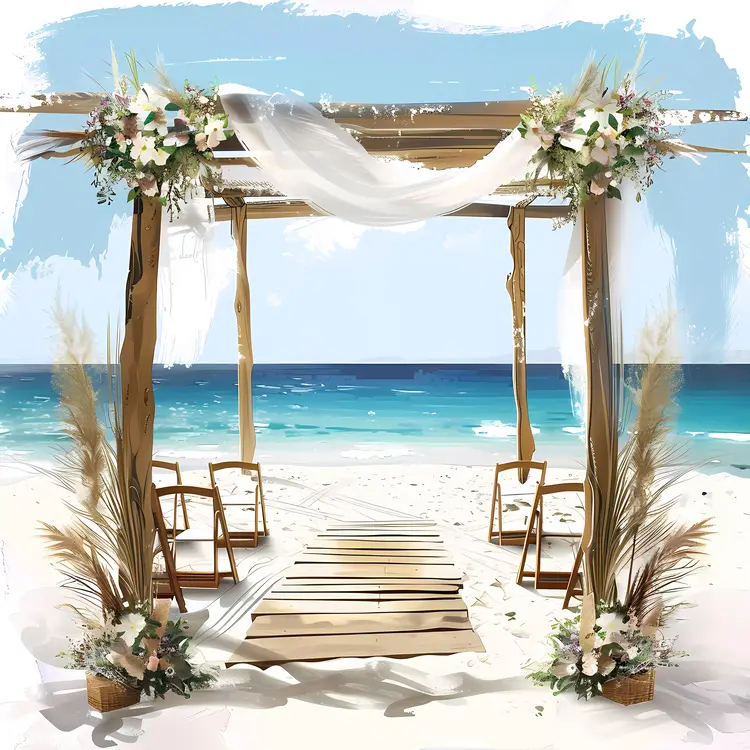 Romantic Beach Wedding Arch with Flowers and Ocean View