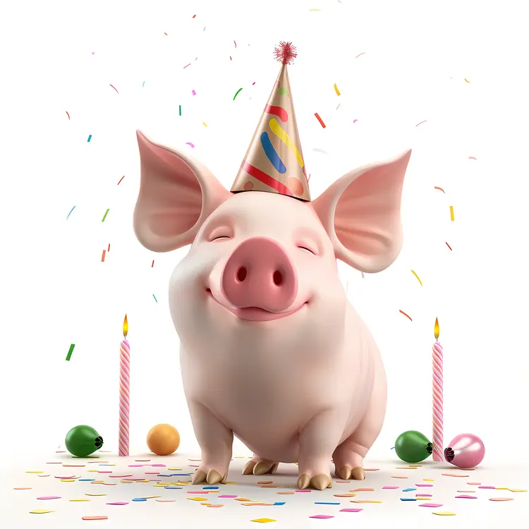 Happy Pig with Party Hat