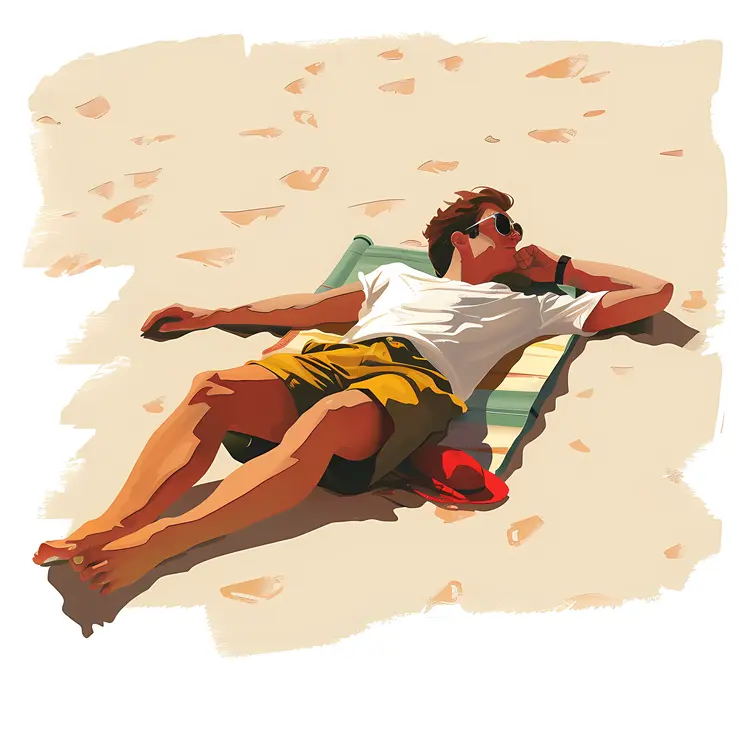 Man Sunbathing on Beach with Towel