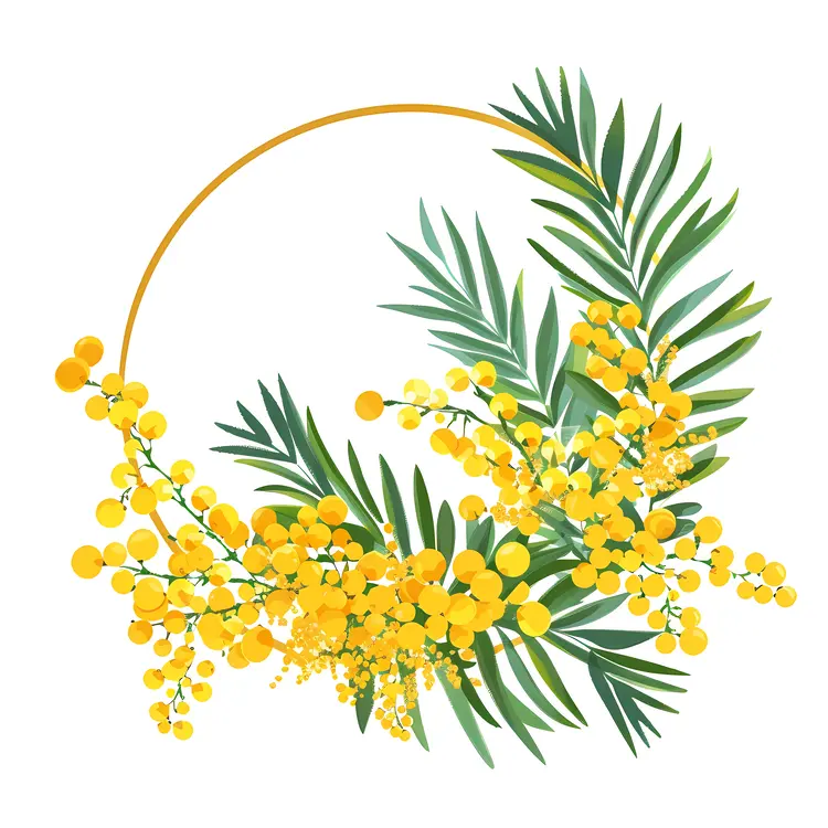 Yellow Flowers in a Circular Floral Wreath