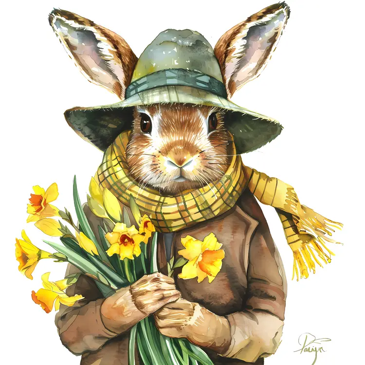 Rabbit Holding Daffodils