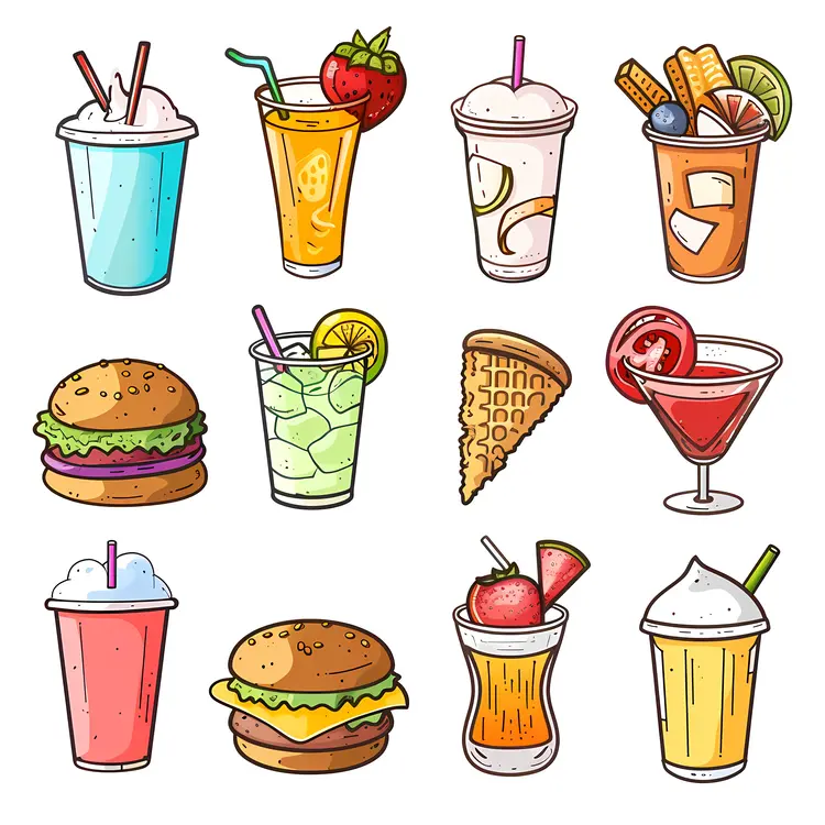 Hand-drawn Burger and Beverages Icons