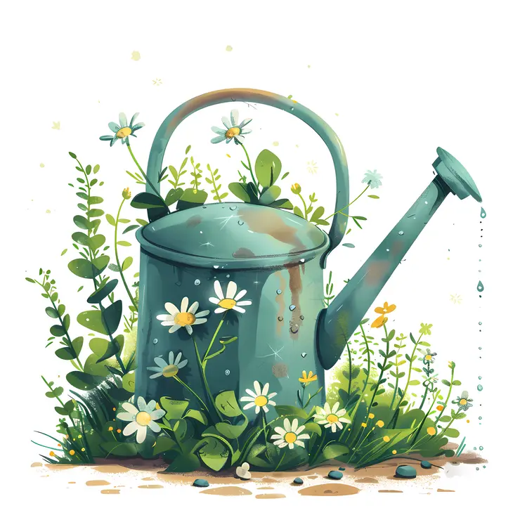 Watering Can with Daisies