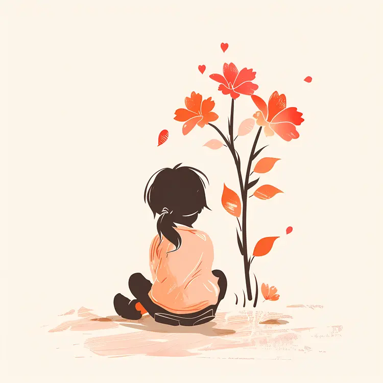 Girl Sitting with Flowers Illustration