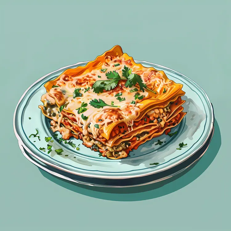 Lasagna with Parsley on a Plate