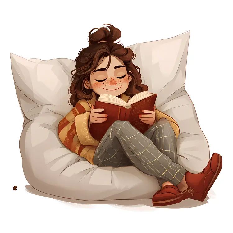 Girl Reading Book on Cushion