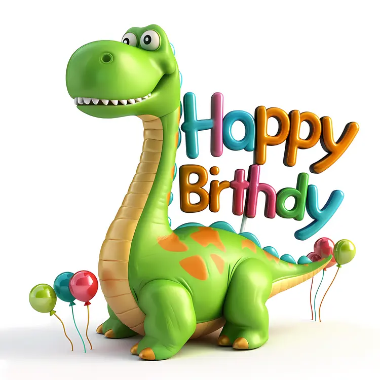 Green Dinosaur with Balloons for Birthday