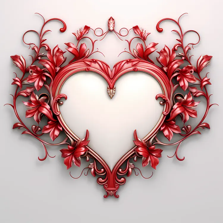 Heart Frame with Red Flowers