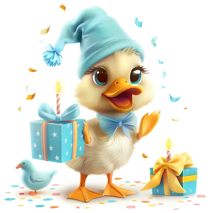 Cute Duck with Birthday Gifts