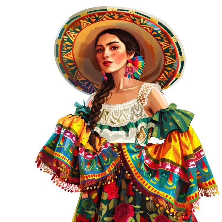 Elegant Woman in Colorful Dress and Hat