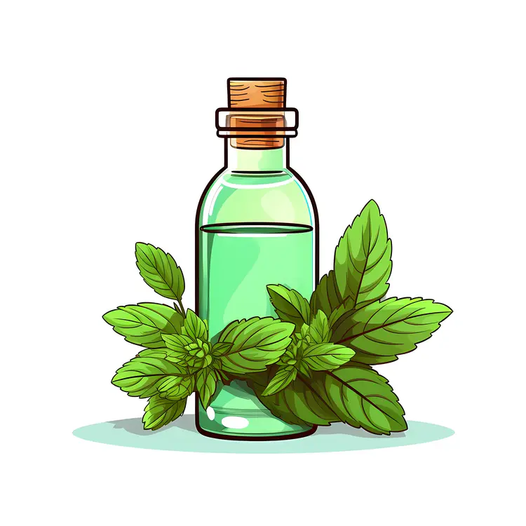 Green Bottle with Mint Leaves Illustration