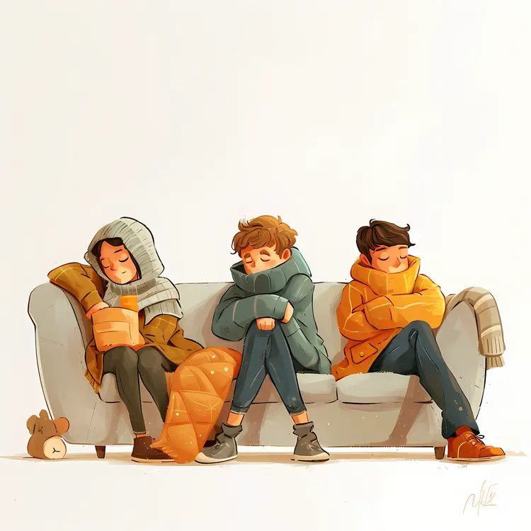 Three People Sleeping on Sofa