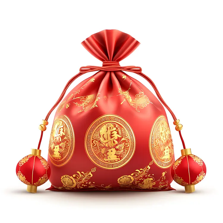 Red and Gold Decorative Bag with Lanterns for Chinese New Year