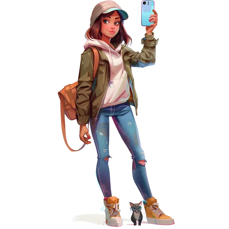 Casual Girl Taking Selfie