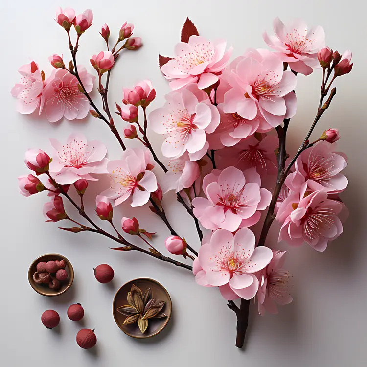 Beautiful Pink Cherry Blossoms with Buds