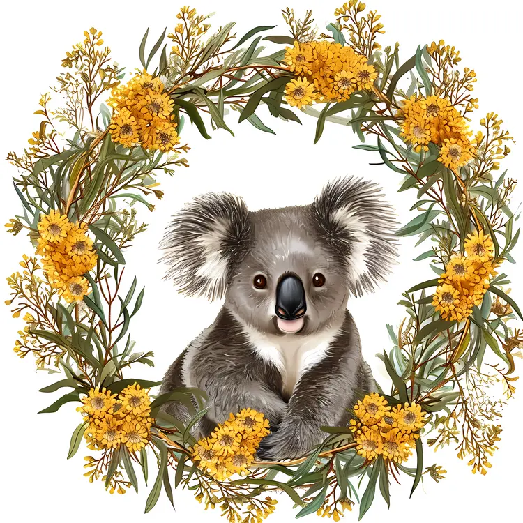 Koala with Floral Wreath