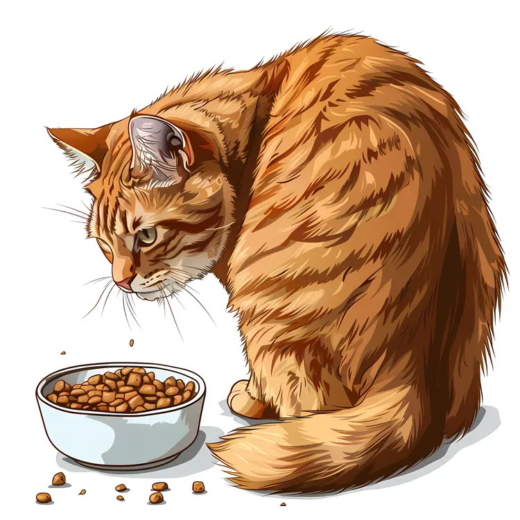 Thoughtful Orange Kitten with Food Bowl