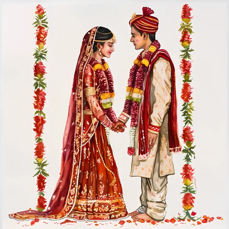 Traditional Wedding Couple Illustration